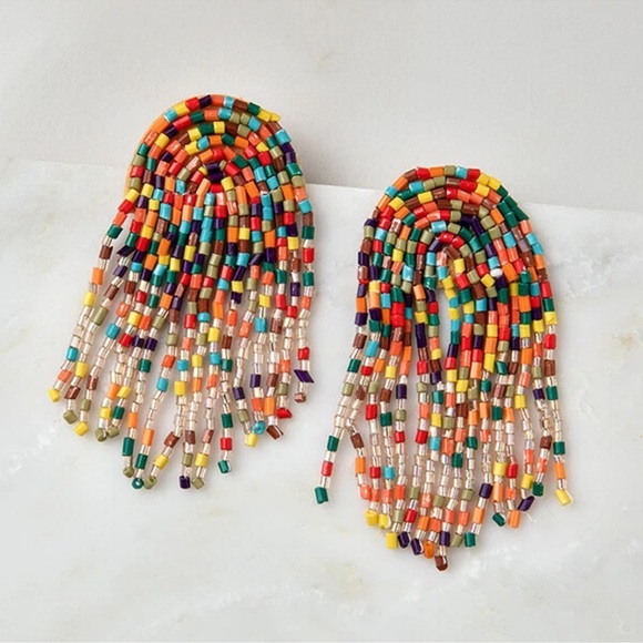 Plunder Red and Pink Statement Earrings with Fringe - Picture 6 of 6